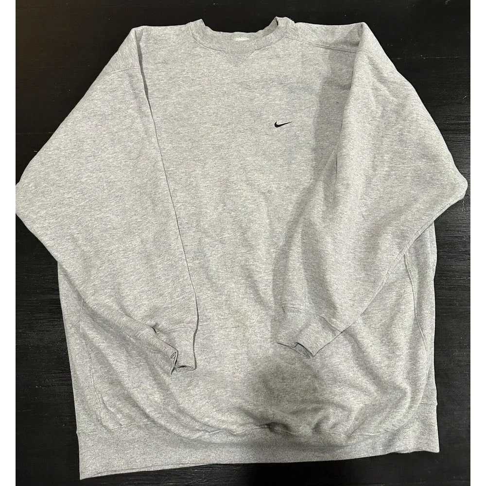 VTG NIKE Swoosh‎ Embroidered Logo Sweatshirt Gray X-Large Length+4 Made In USA